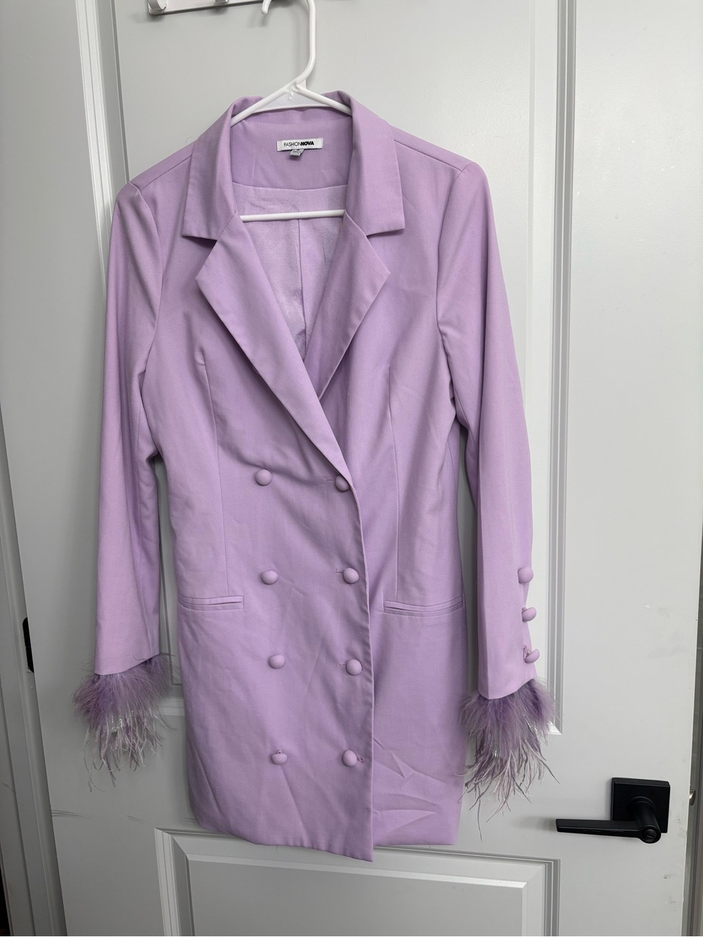Fashion Nova Lavender Feather-Cuff Double-Breasted Blazer
